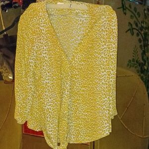 Diane Von Furstenberg Yellow and White Printed Wrap Around Blouse
